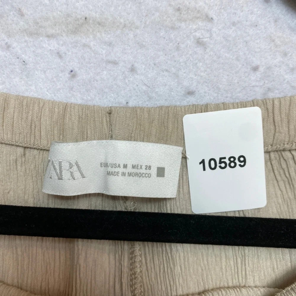 Zara Pants Womens Medium Tan Textured Drawstring Straight Leg